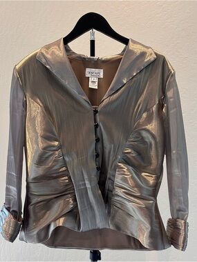 Xscape Iridescent Metallic Taupe Button-Front Women's Top
